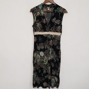 Merona Womens Y2K Babydoll Fairy Grunge Midi‎ Dress Size S Paisley Stretch Boho